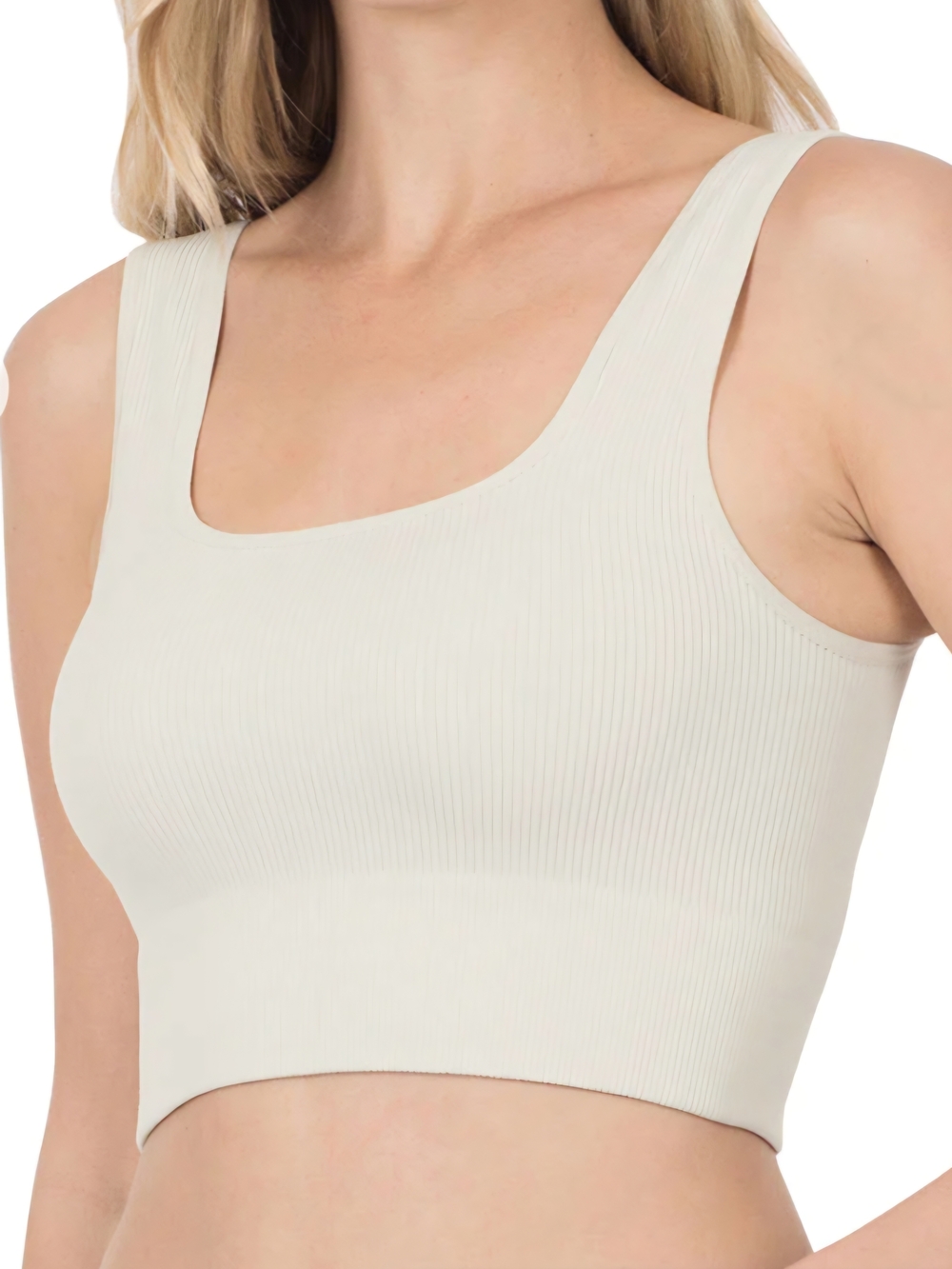 Zenana Outfitters Ribbed Seamless Crop Bralette - Bone In S/M or L/XL